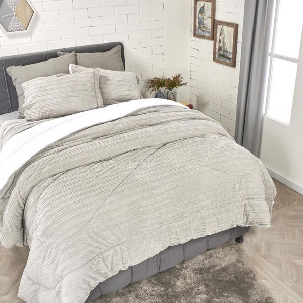 EDREDON-FLANNEL-JACQ.-OVEJERO-EXTRA-DOBLE-GRIS-NIEVE-BLANCO